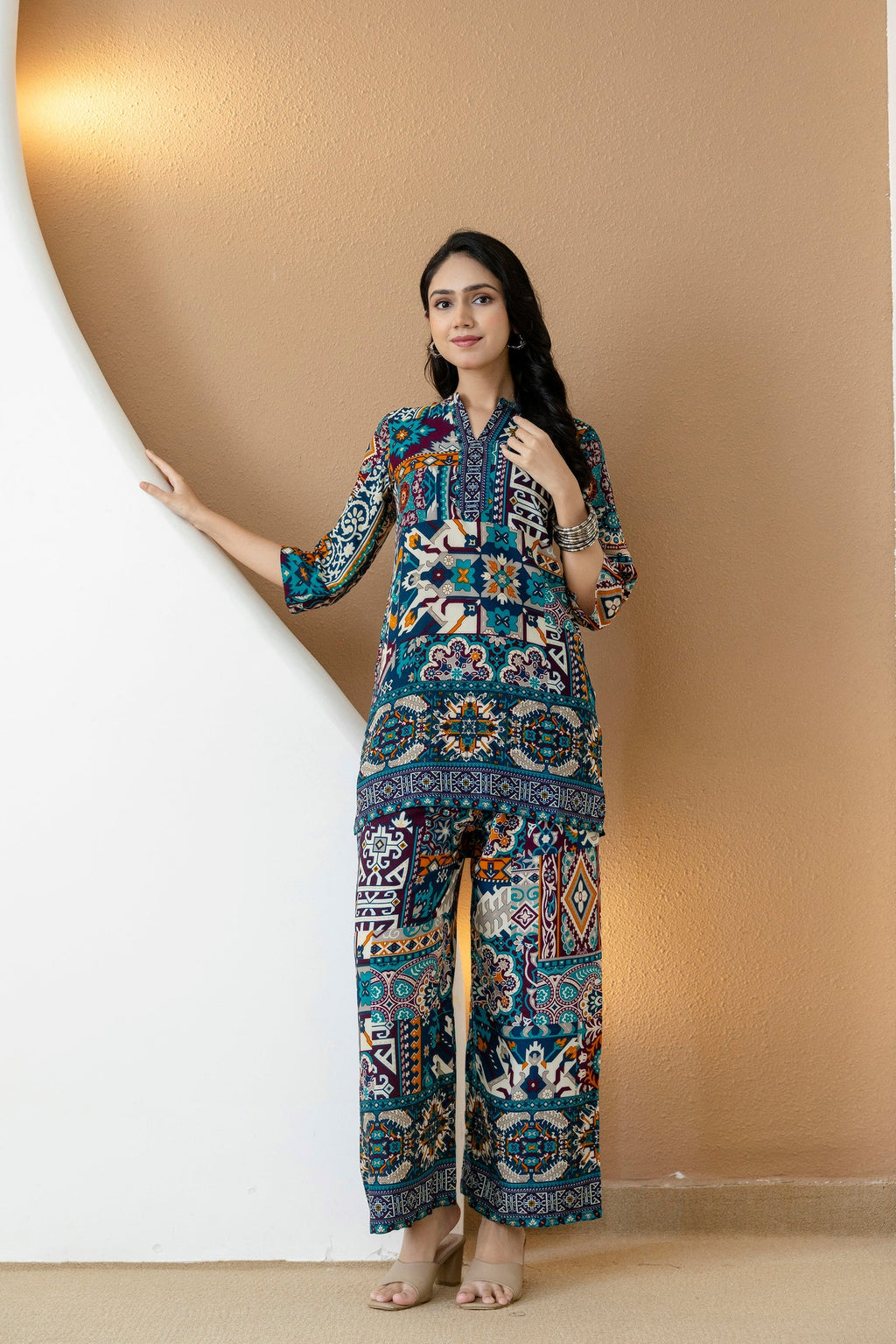 Boho Printed Co-Ord Set, Teal - Hiral Fashion - Distacart