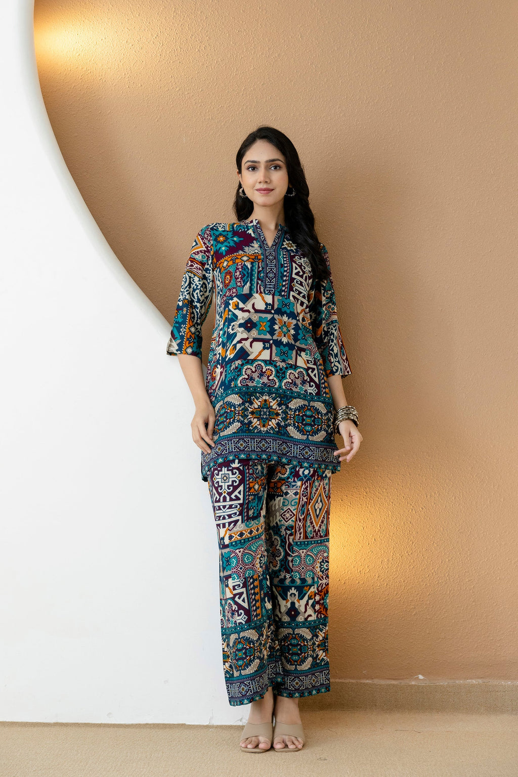 Boho Printed Co-Ord Set, Teal - Hiral Fashion - Distacart