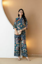 Boho Printed Co-Ord Set, Teal - Hiral Fashion - Distacart