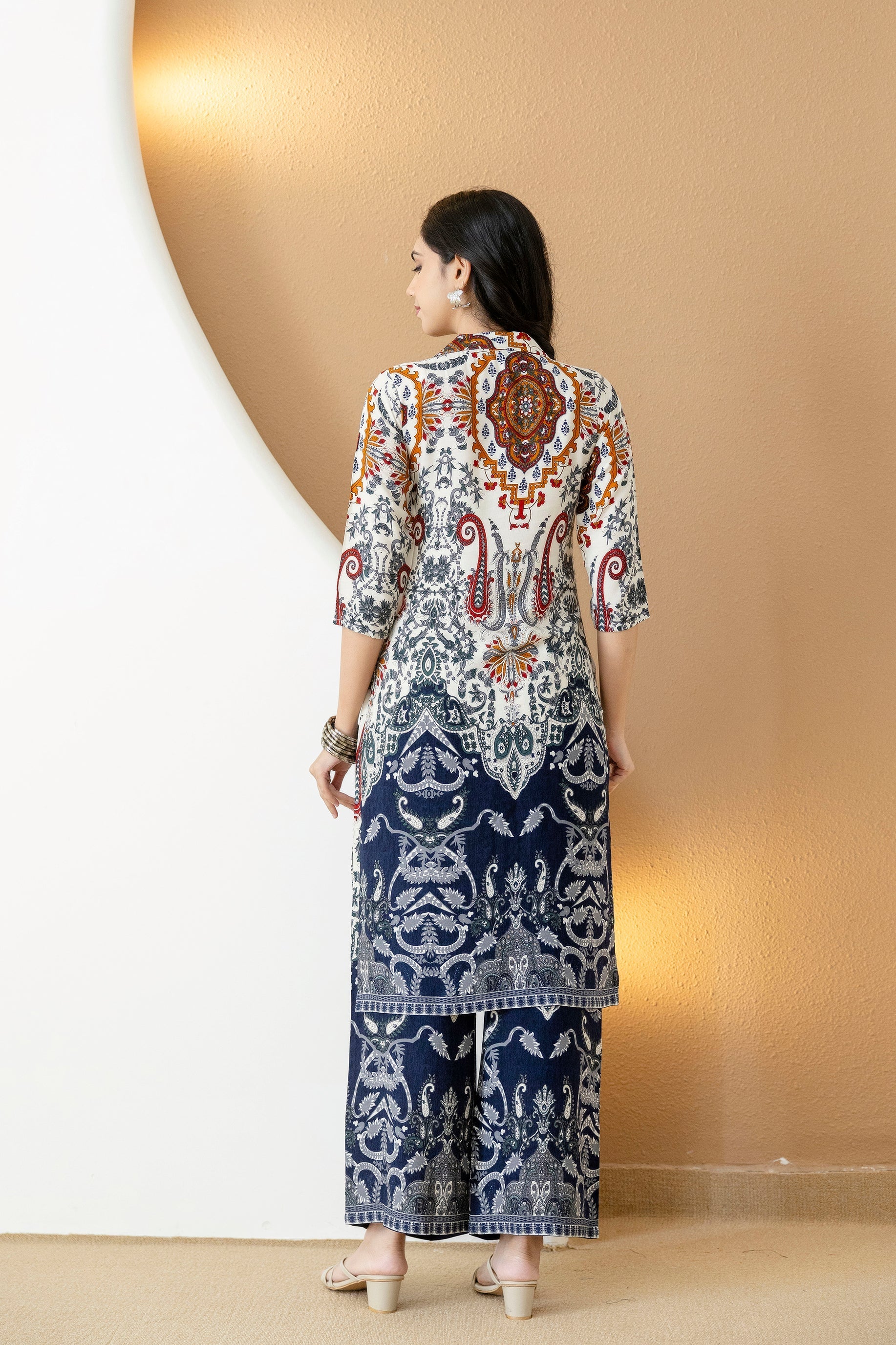 Paisley And Ethnic Motif Printed Kurta With Palazzo, Multicolor - Hiral Fashion - Distacart