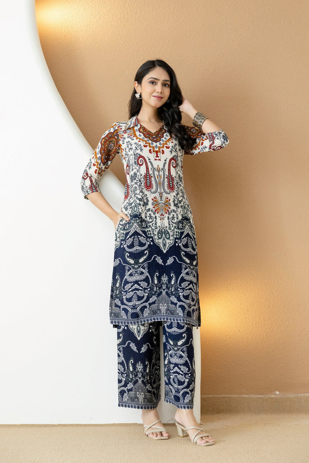 Paisley And Ethnic Motif Printed Kurta With Palazzo, Multicolor - Hiral Fashion - Distacart
