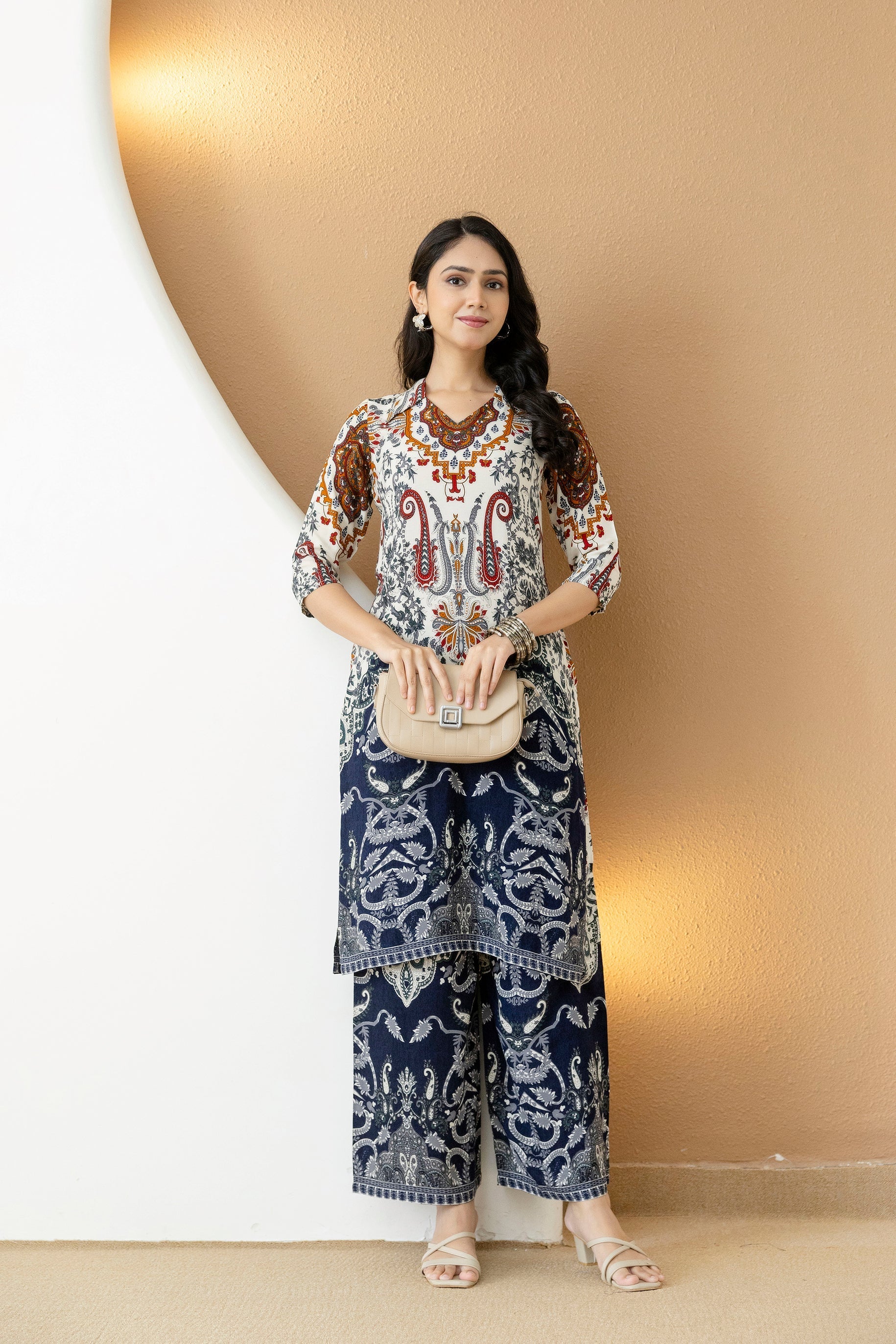 Paisley And Ethnic Motif Printed Kurta With Palazzo, Multicolor - Hiral Fashion - Distacart