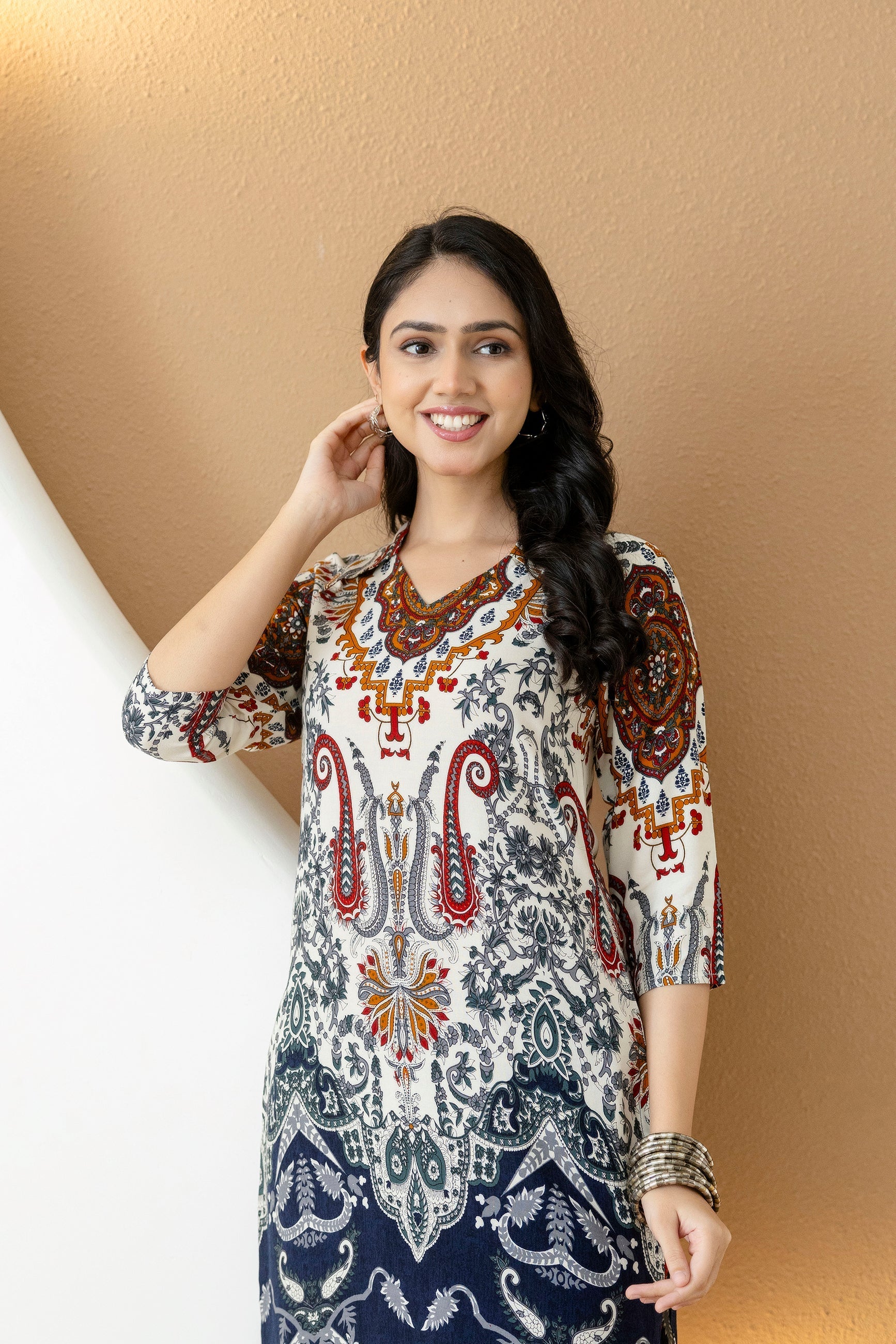 Paisley And Ethnic Motif Printed Kurta With Palazzo, Multicolor - Hiral Fashion - Distacart