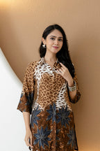 Animal & Floral Motifs Printed Ethnic Co-Ord Set, Brown - Hiral Fashion - Distacart