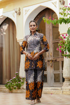 Animal & Floral Motifs Printed Ethnic Co-Ord Set, Grey - Hiral Fashion - Distacart