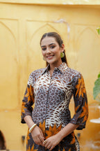 Animal & Floral Motifs Printed Ethnic Co-Ord Set, Grey - Hiral Fashion - Distacart