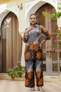 Animal & Floral Motifs Printed Ethnic Co-Ord Set, Grey - Hiral Fashion - Distacart