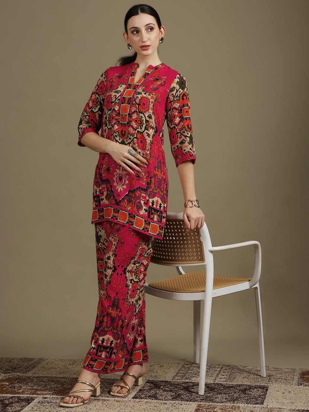 Ethnic Printed Co-Ord Set, Pink - Hiral Fashion - Distacart