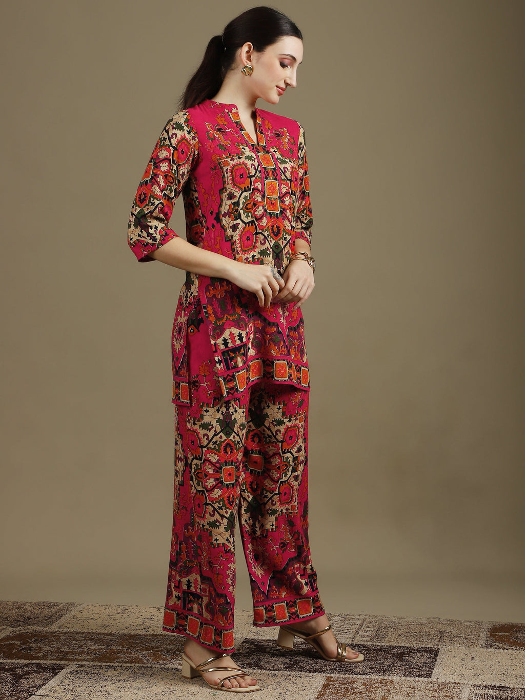 Ethnic Printed Co-Ord Set, Pink - Hiral Fashion - Distacart
