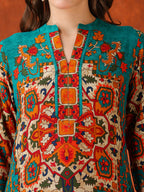 Ethnic Printed Co-Ord Set, Teal - Hiral Fashion - Distacart