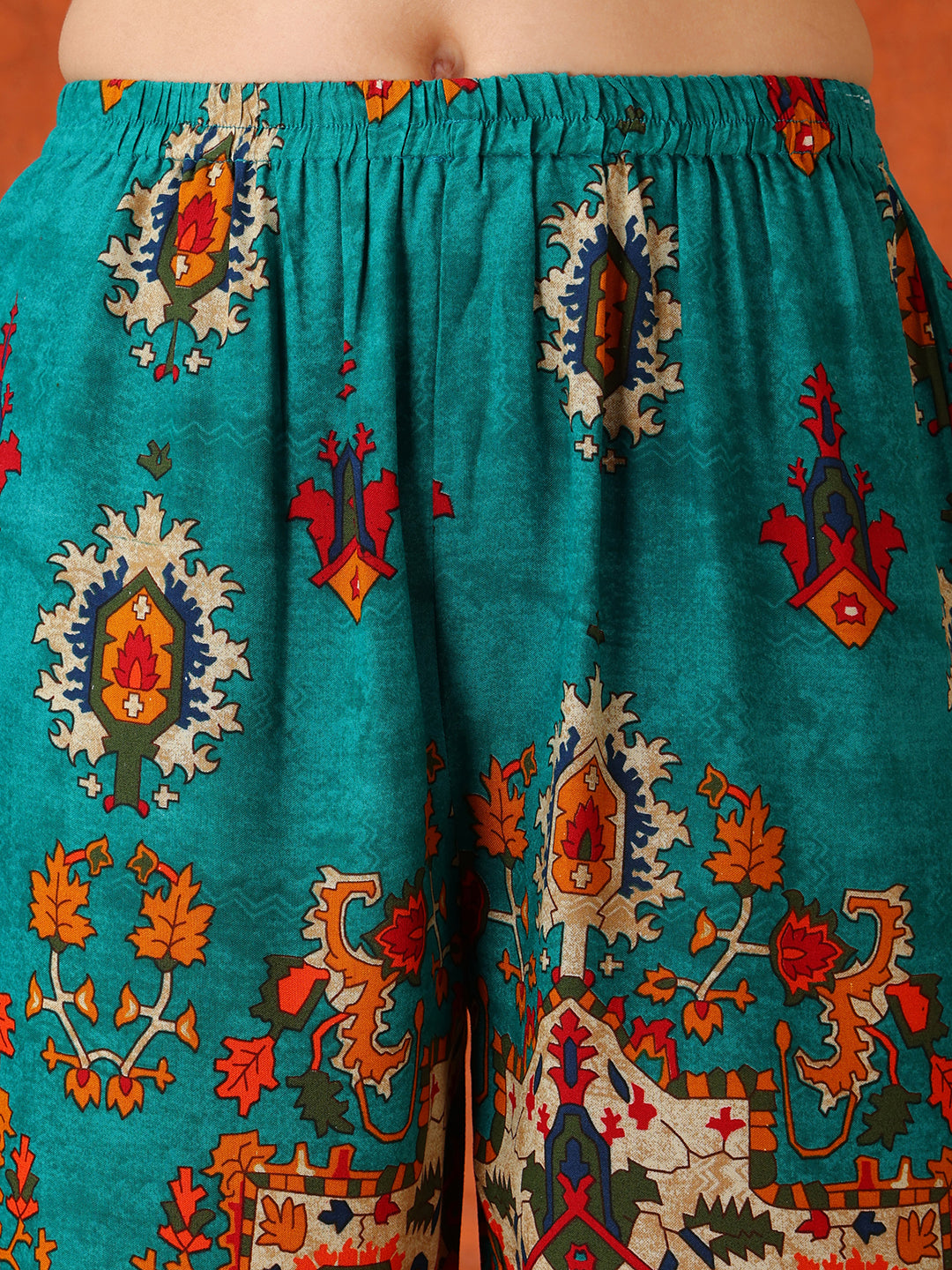 Ethnic Printed Co-Ord Set, Teal - Hiral Fashion - Distacart