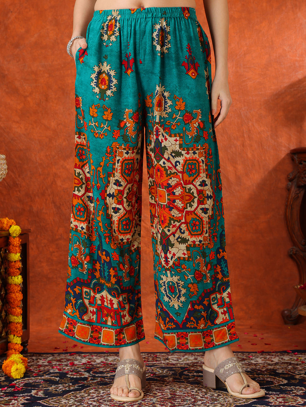 Ethnic Printed Co-Ord Set, Teal - Hiral Fashion - Distacart