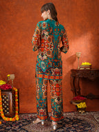 Ethnic Printed Co-Ord Set, Teal - Hiral Fashion - Distacart