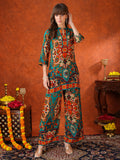 Ethnic Printed Co-Ord Set, Teal - Hiral Fashion - Distacart
