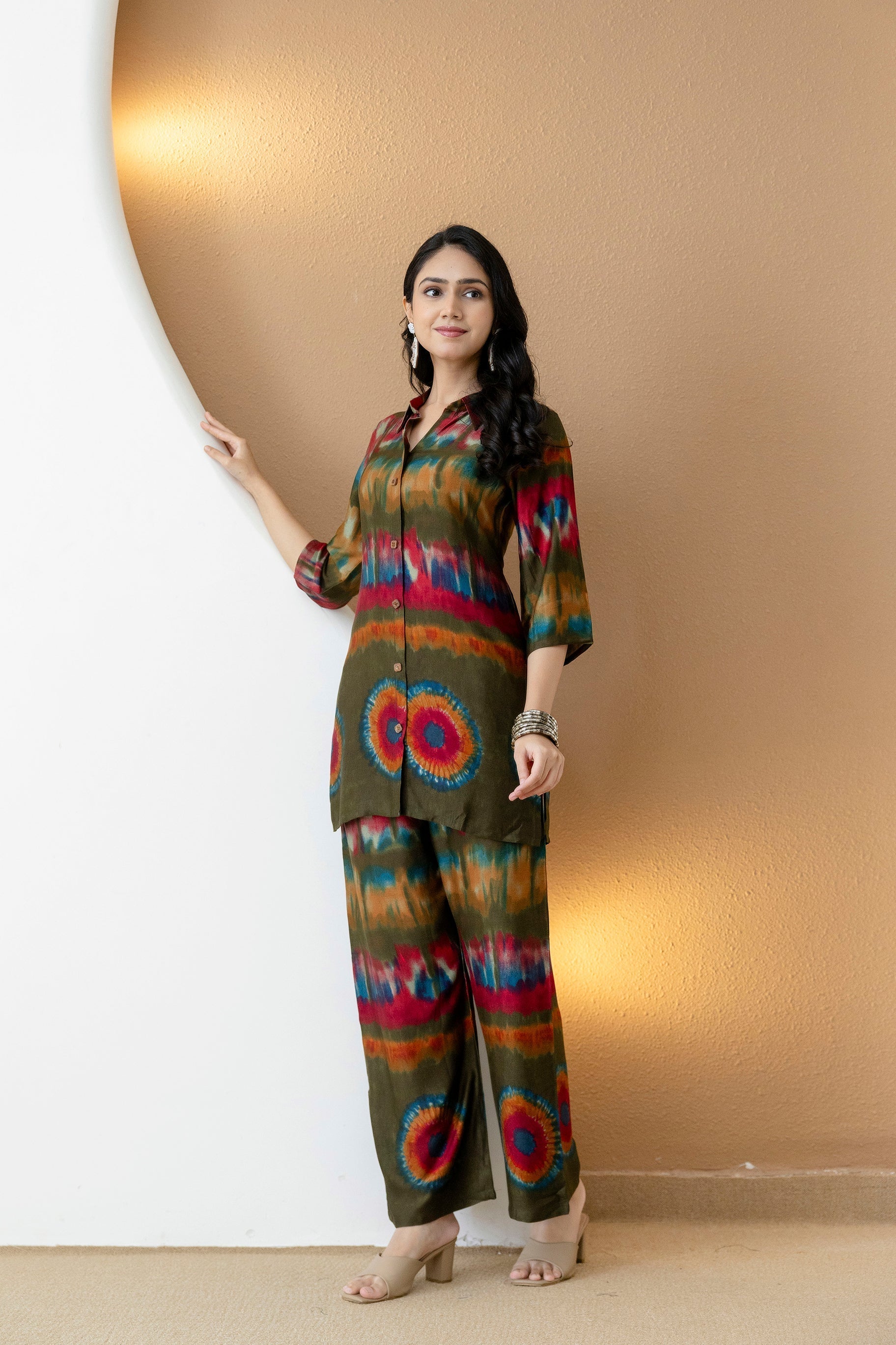 Vibrant Ethnic Co-Ord Set, Olive - Hiral Fashion - Distacart