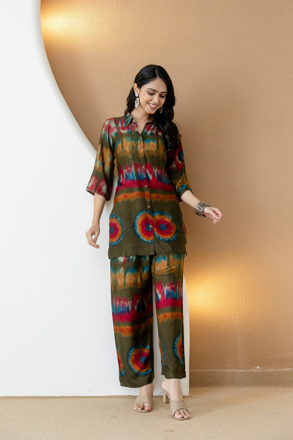 Vibrant Ethnic Co-Ord Set, Olive - Hiral Fashion - Distacart