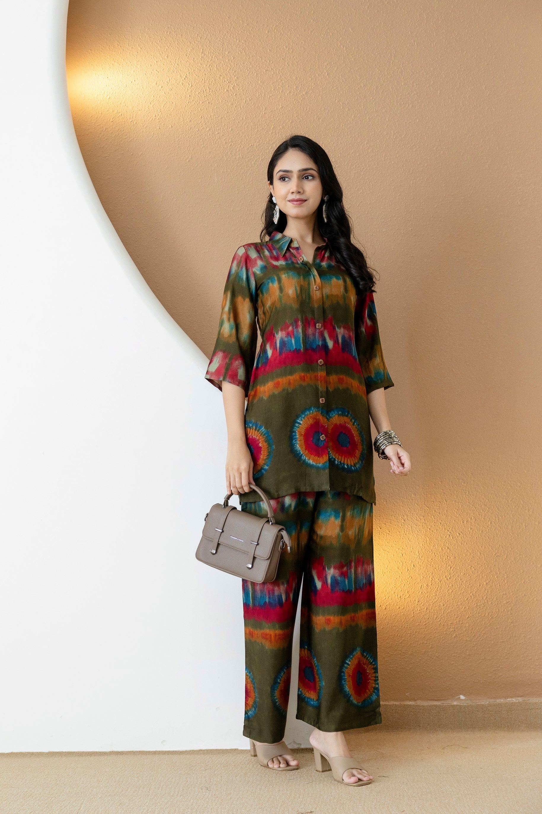 Vibrant Ethnic Co-Ord Set, Olive - Hiral Fashion - Distacart