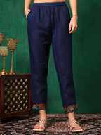 Applique Placement Embroidered Kurta With Pant & Dupatta, Navy Blue - Hiral Fashion - Distacart