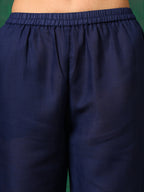 Applique Placement Embroidered Kurta With Pant & Dupatta, Navy Blue - Hiral Fashion - Distacart