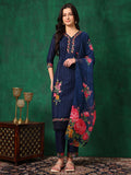 Applique Placement Embroidered Kurta With Pant & Dupatta, Navy Blue - Hiral Fashion - Distacart