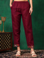 Applique Placement Embroidered Kurta With Pant & Dupatta, Wine - Hiral Fashion - Distacart