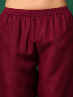 Applique Placement Embroidered Kurta With Pant & Dupatta, Wine - Hiral Fashion - Distacart