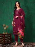 Applique Placement Embroidered Kurta With Pant & Dupatta, Wine - Hiral Fashion - Distacart