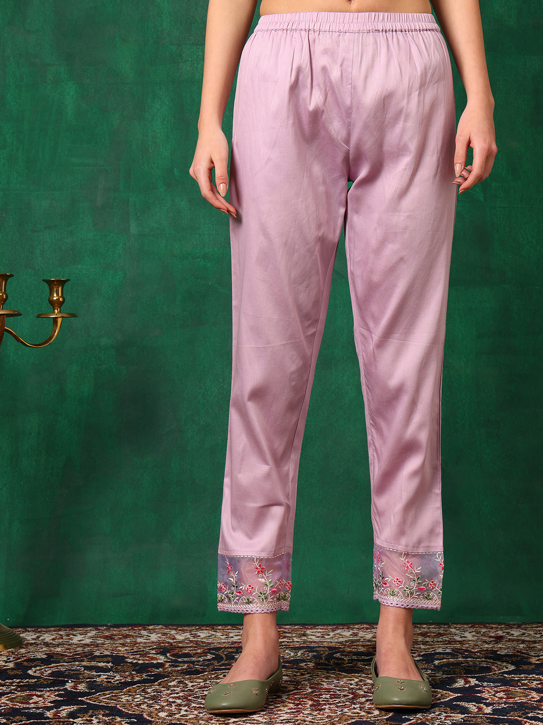 Embroidered Chikankari Kurta With Pant & Dupatta, Lavender - Hiral Fashion - Distacart