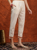 Chikankari & Embroidered Kurta With Pant & Floral Printed Dupatta, Cream - Hiral Fashion