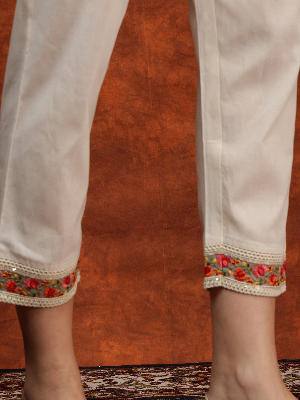 Chikankari & Embroidered Kurta With Pant & Floral Printed Dupatta, Cream - Hiral Fashion