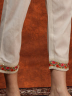 Chikankari & Embroidered Kurta With Pant & Floral Printed Dupatta, Cream - Hiral Fashion