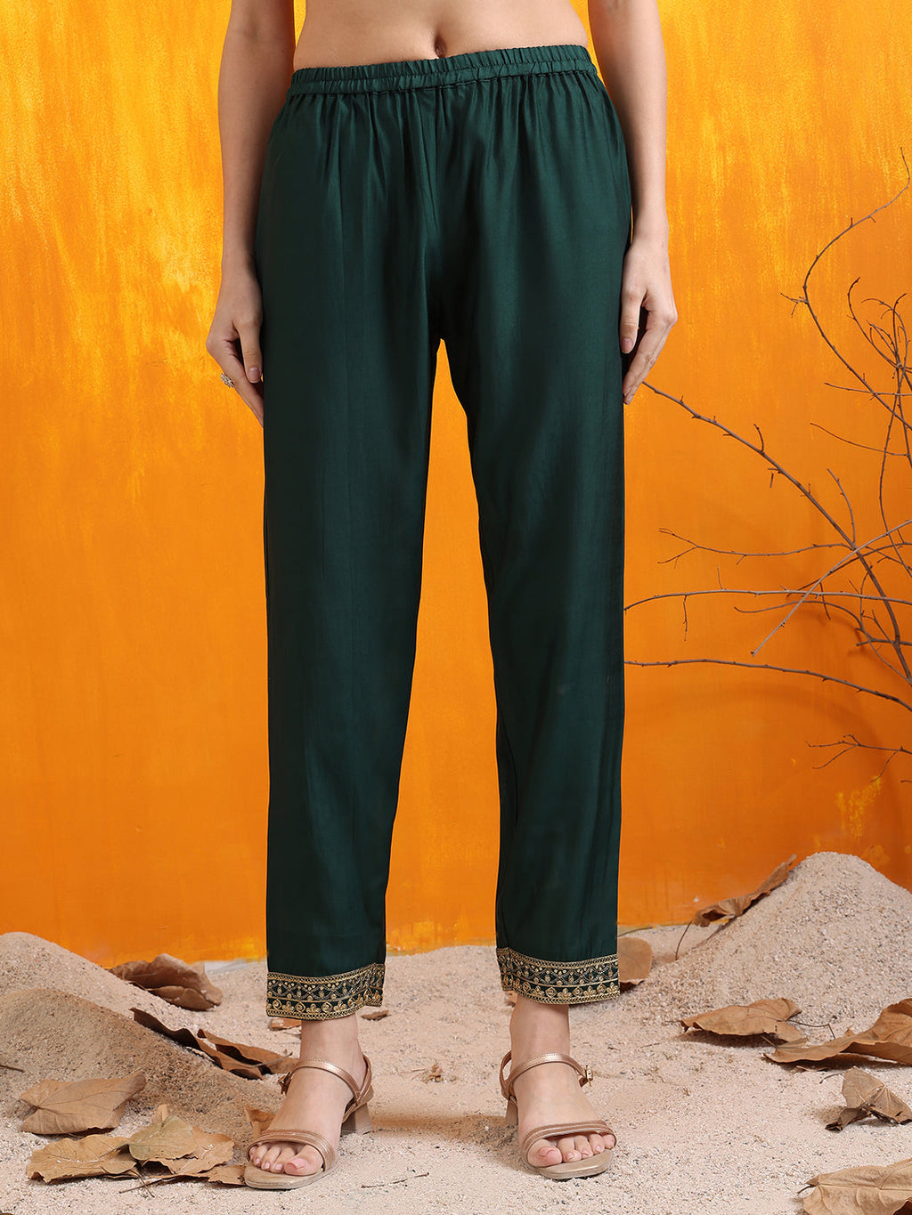 Sequined Embroidered Kurta With Pant & Embroidered Dupatta, Bottle-Green - Hiral Fashion - Distacart