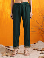 Sequined Embroidered Kurta With Pant & Embroidered Dupatta, Bottle-Green - Hiral Fashion - Distacart