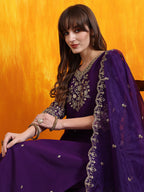 Sequined Embroidered Kurta With Pant & Embroidered Dupatta, Purple - Hiral Fashion - Distacart