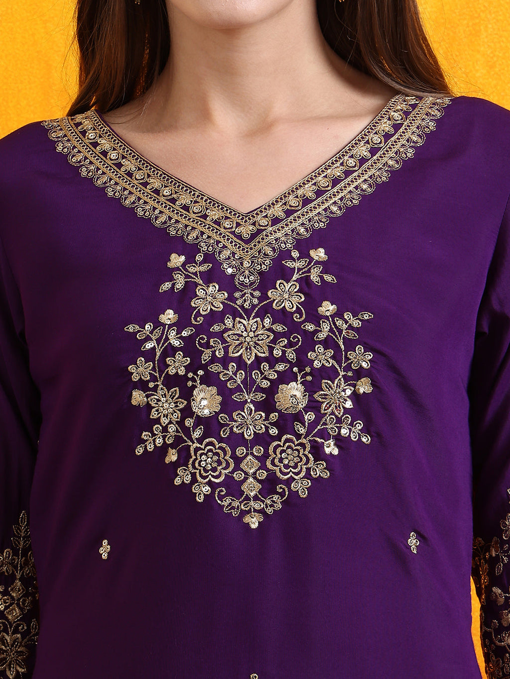 Sequined Embroidered Kurta With Pant & Embroidered Dupatta, Purple - Hiral Fashion - Distacart