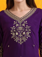 Sequined Embroidered Kurta With Pant & Embroidered Dupatta, Purple - Hiral Fashion - Distacart