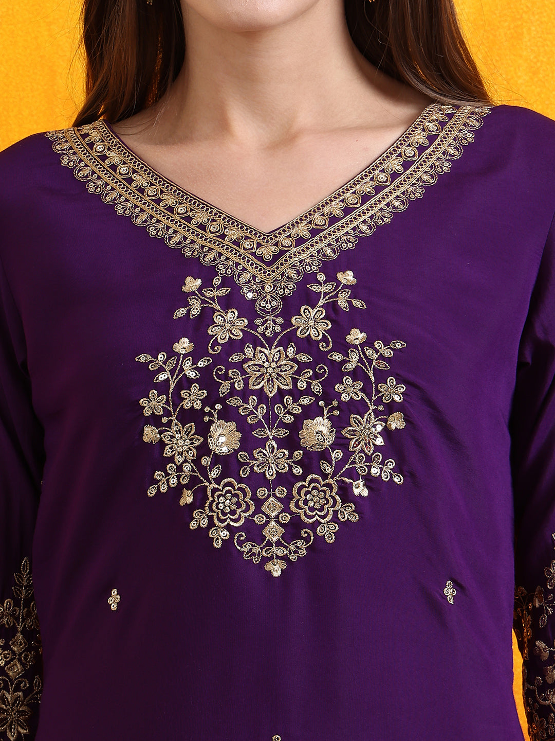 Sequined Embroidered Kurta With Pant & Embroidered Dupatta, Purple - Hiral Fashion - Distacart