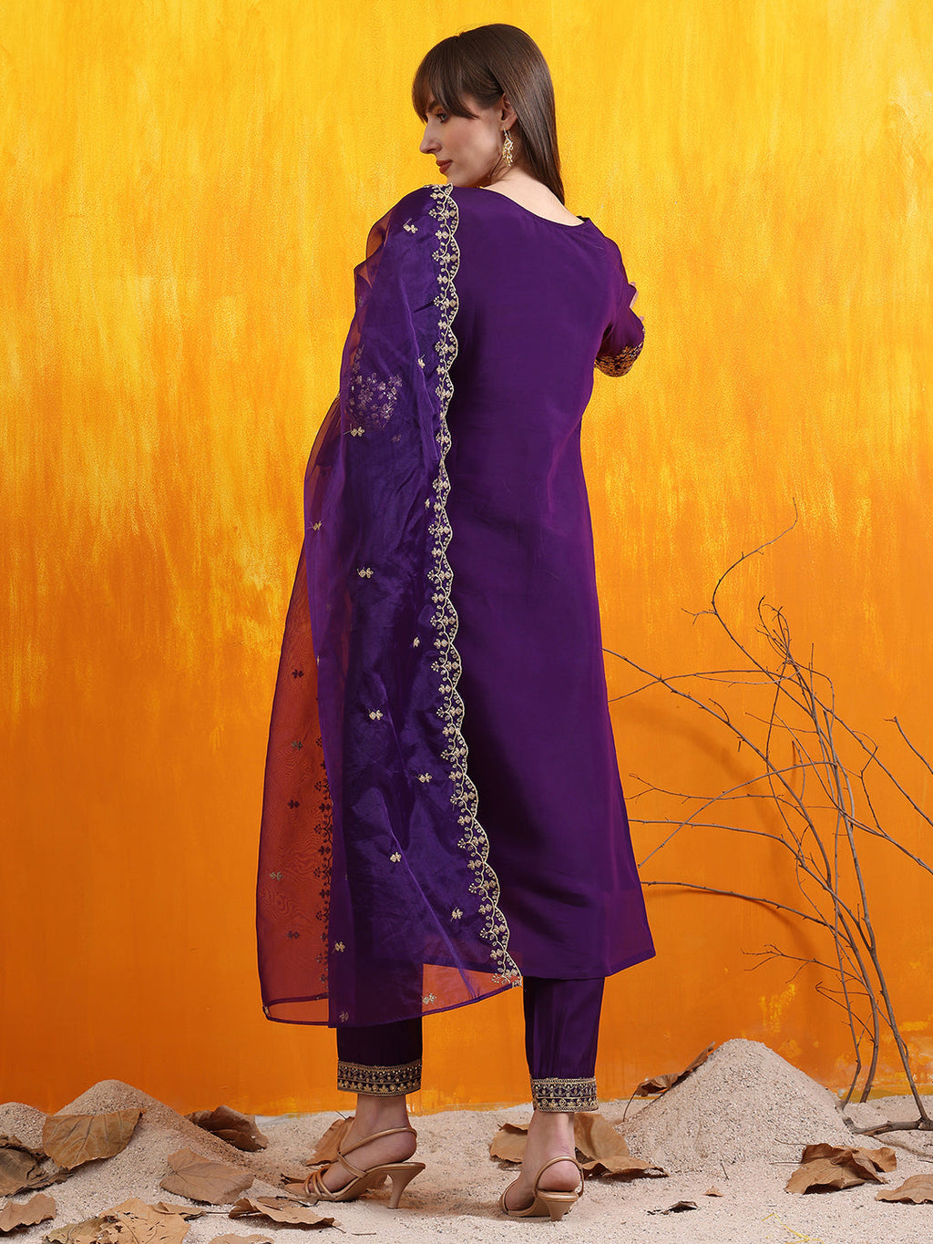 Sequined Embroidered Kurta With Pant & Embroidered Dupatta, Purple - Hiral Fashion - Distacart