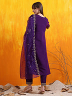 Sequined Embroidered Kurta With Pant & Embroidered Dupatta, Purple - Hiral Fashion - Distacart