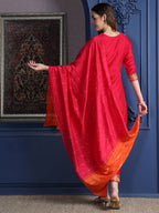 Embroidered Kurta With Pant & Two Toned Embroidered Dupatta, Pink - Hiral Fashion
