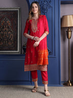 Embroidered Kurta With Pant & Two Toned Embroidered Dupatta, Pink - Hiral Fashion