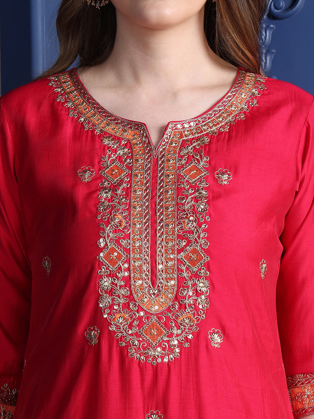Embroidered Kurta With Pant & Two Toned Embroidered Dupatta, Pink - Hiral Fashion