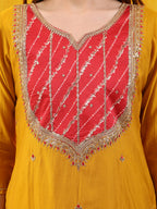 Sequined Embroidered & Applique Patch Kurta With Pant & Printed Dupatta, Mustard - Hiral Fashion - Distacart