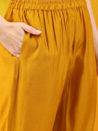 Sequined Embroidered & Applique Patch Kurta With Pant & Printed Dupatta, Mustard - Hiral Fashion - Distacart