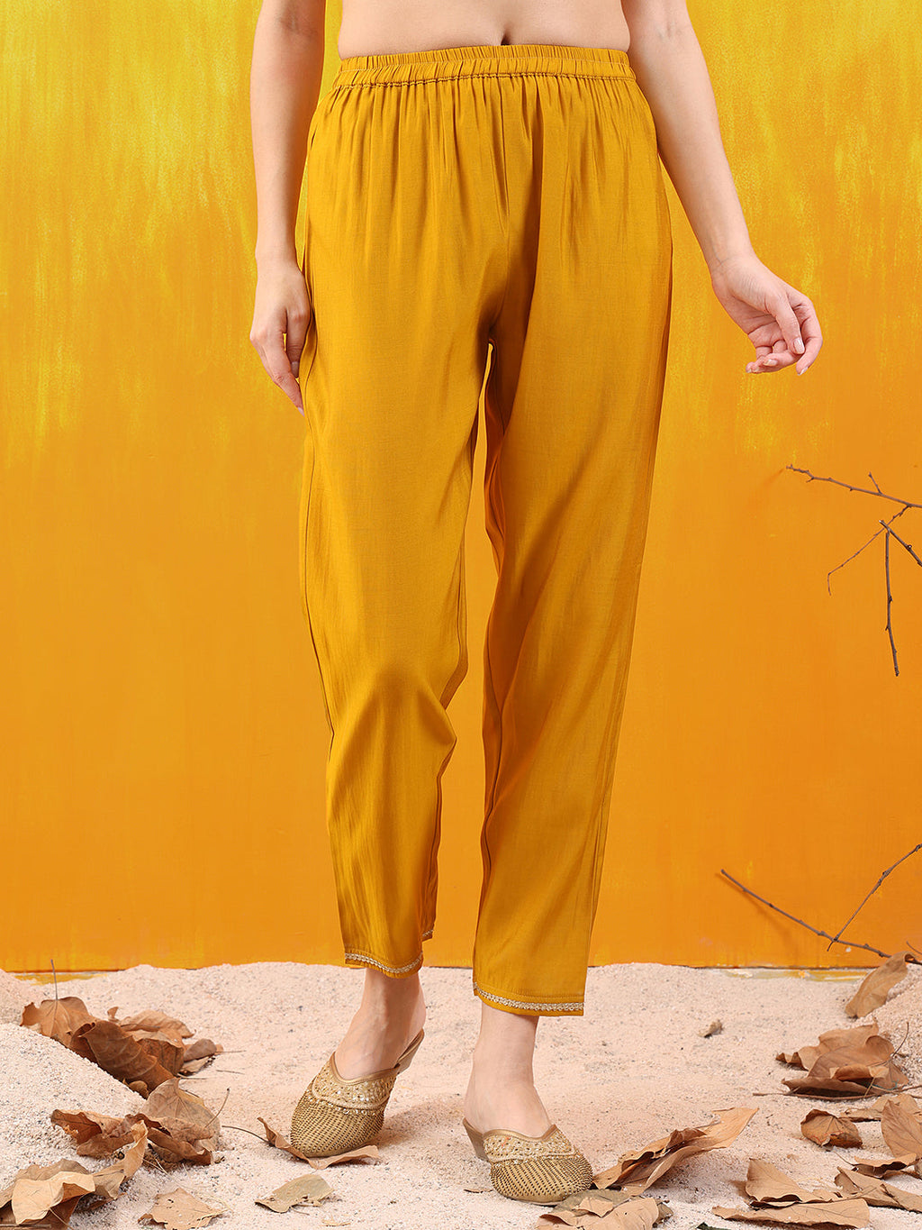 Sequined Embroidered & Applique Patch Kurta With Pant & Printed Dupatta, Mustard - Hiral Fashion - Distacart