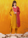 Sequined Embroidered & Applique Patch Kurta With Pant & Printed Dupatta, Mustard - Hiral Fashion - Distacart