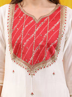 Sequined Embroidered & Applique Patch Kurta With Pant & Printed Dupatta, White - Hiral Fashion - Distacart