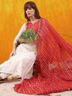 Sequined Embroidered & Applique Patch Kurta With Pant & Printed Dupatta, White - Hiral Fashion - Distacart