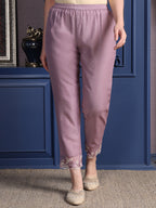 Embroidered Kurta With Pant & Organza Embroidered Dupatta, Lavender - Hiral Fashion - Distacart