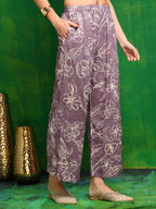 Embroidered & Floral Printed Kurta With Palazzo Pant & Embroidered Dupatta, Lavender - Hiral Fashion - Distacart